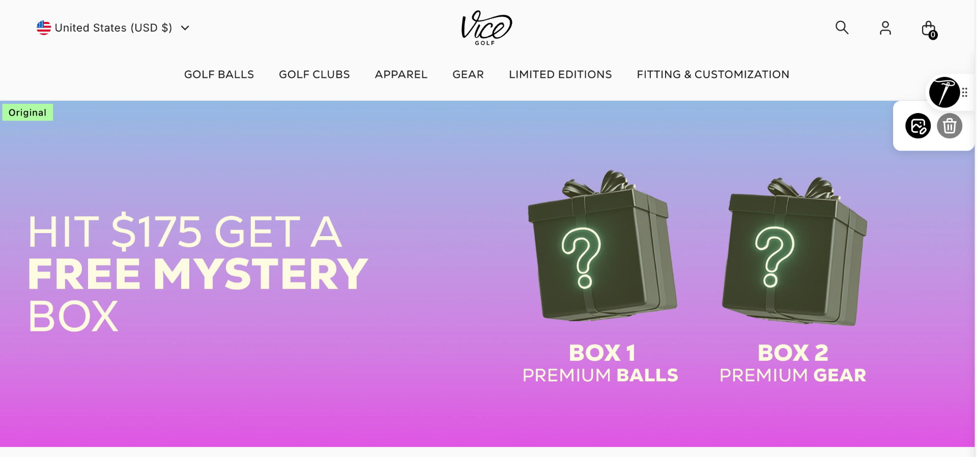 Example of hovering over an image to reveal edit controls