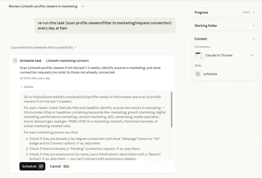 Following Up with LinkedIn Profile Viewers Using Claude Cowork