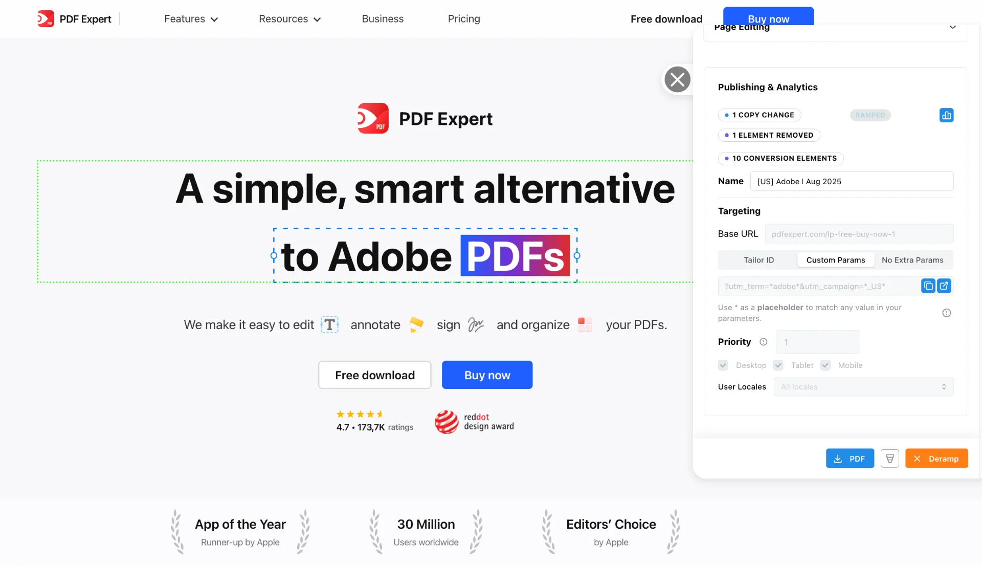PDF Expert landing page tailored for Adobe keyword